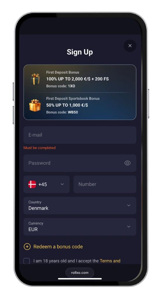  RollXO Casino register